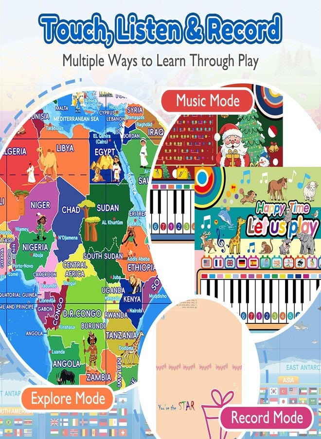 GOLDGE Interactive World Map for Kids Ages 5-12 with Talking Pen | Educational Geography Toy with Piano Music Card & Recordable Greeting Card | Gift for Christmas & Birthdays - Image 5